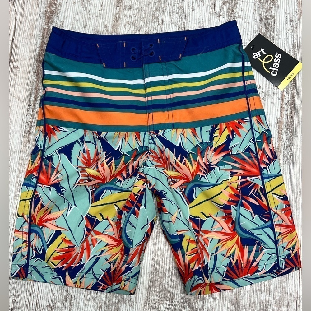 Art Class Boys Swim Trunks - Leaf Print